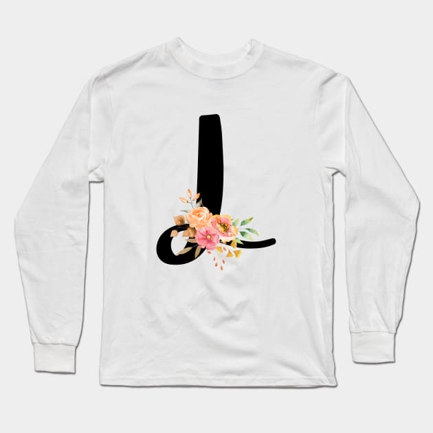 Letter L With Watercolor Floral Wreath Long Sleeve T-Shirt by NatureGlow